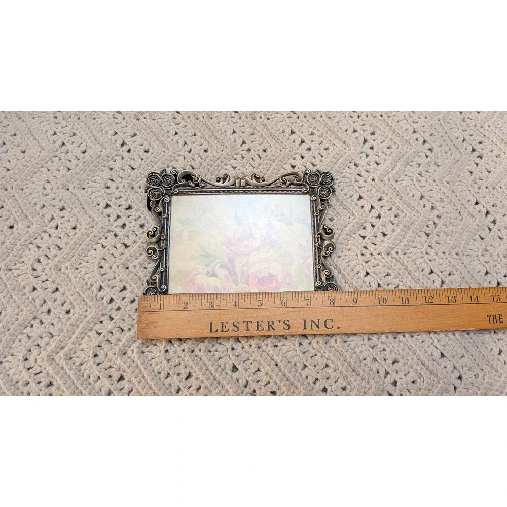 Vintage Victorian Style Ornate Rose Pewter Metal 5x7 Picture Frame Scrollwork